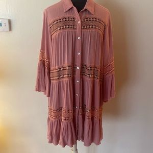 cloth & portrait Boho Dusty Rose Gauze Lace Tunic Shacket Sz L